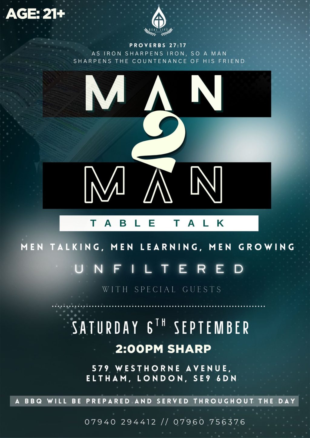 Man to Man Table Talk flyer event at Real Life Centre, Eltham